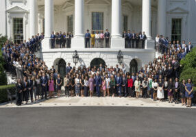 President Joe Biden and First Lady Jill Biden take a class photo with the 2024 summer interns, Monday, August 12, 2024, at the South Portico of the White House.
(Official White House Photo by Oliver Contreras)